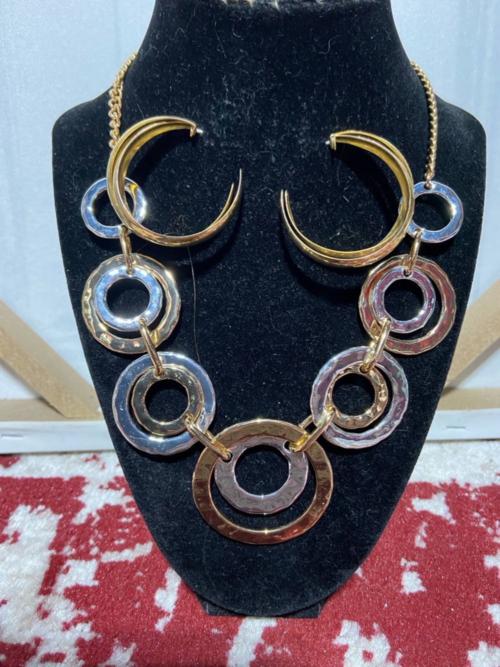 Style & Co. Gold and Silver Two-Tone Circle Link Necklace and Unbranded Earrings